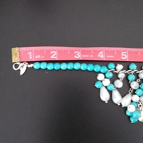 NEW Natasha Statement Necklace with Faux Turquoise Pearls and Faceted Lucite - Picture 13 of 16